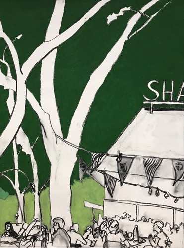 Shake Shack Madison Square Park;
charcoal and oil pastel on paper, 24 x 18" Shake Shack Madison Square Park;
charcoal and oil pastel on paper, 24 x 18"